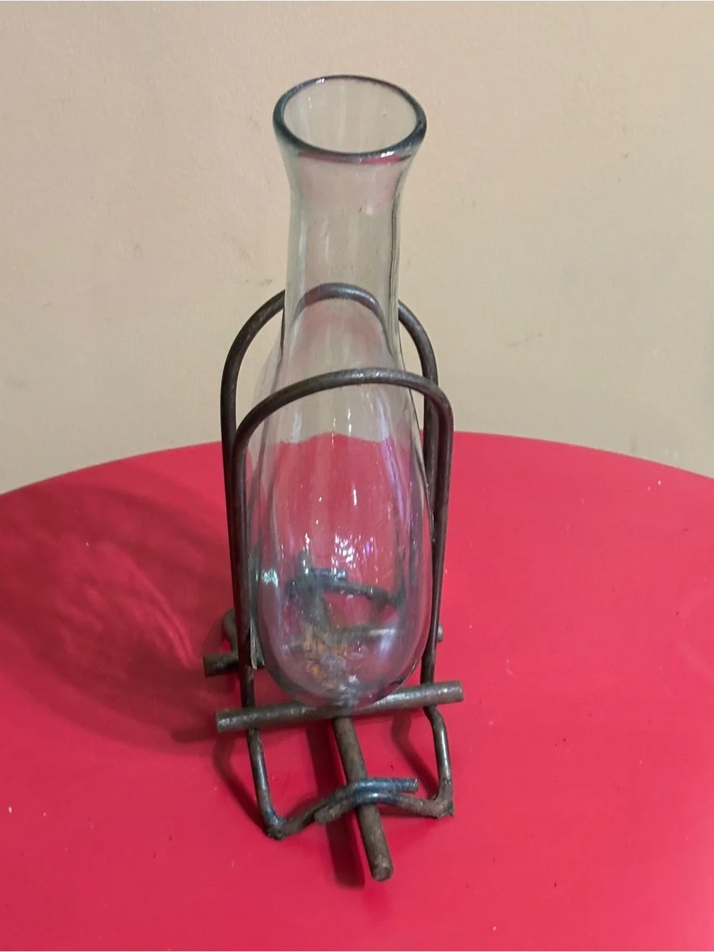 Vintage Glass Decanter with Wrought Iron Stand